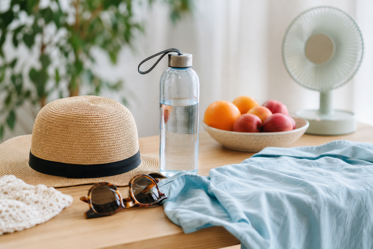Borraccia, cappello, frutta e ventilatore come consigli pratici per il caldo