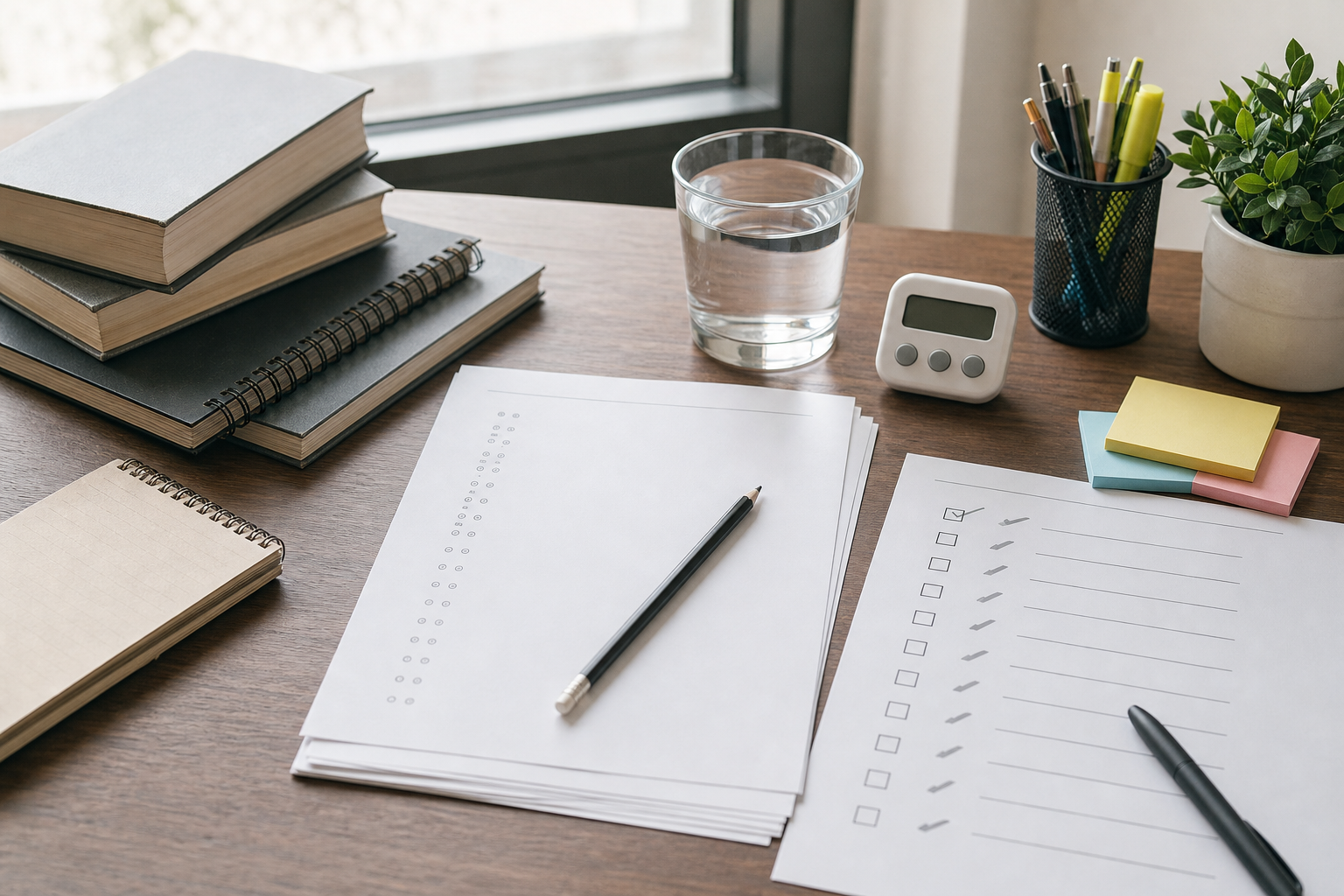 Fogli e checklist su una scrivania per organizzare le prove della maturità