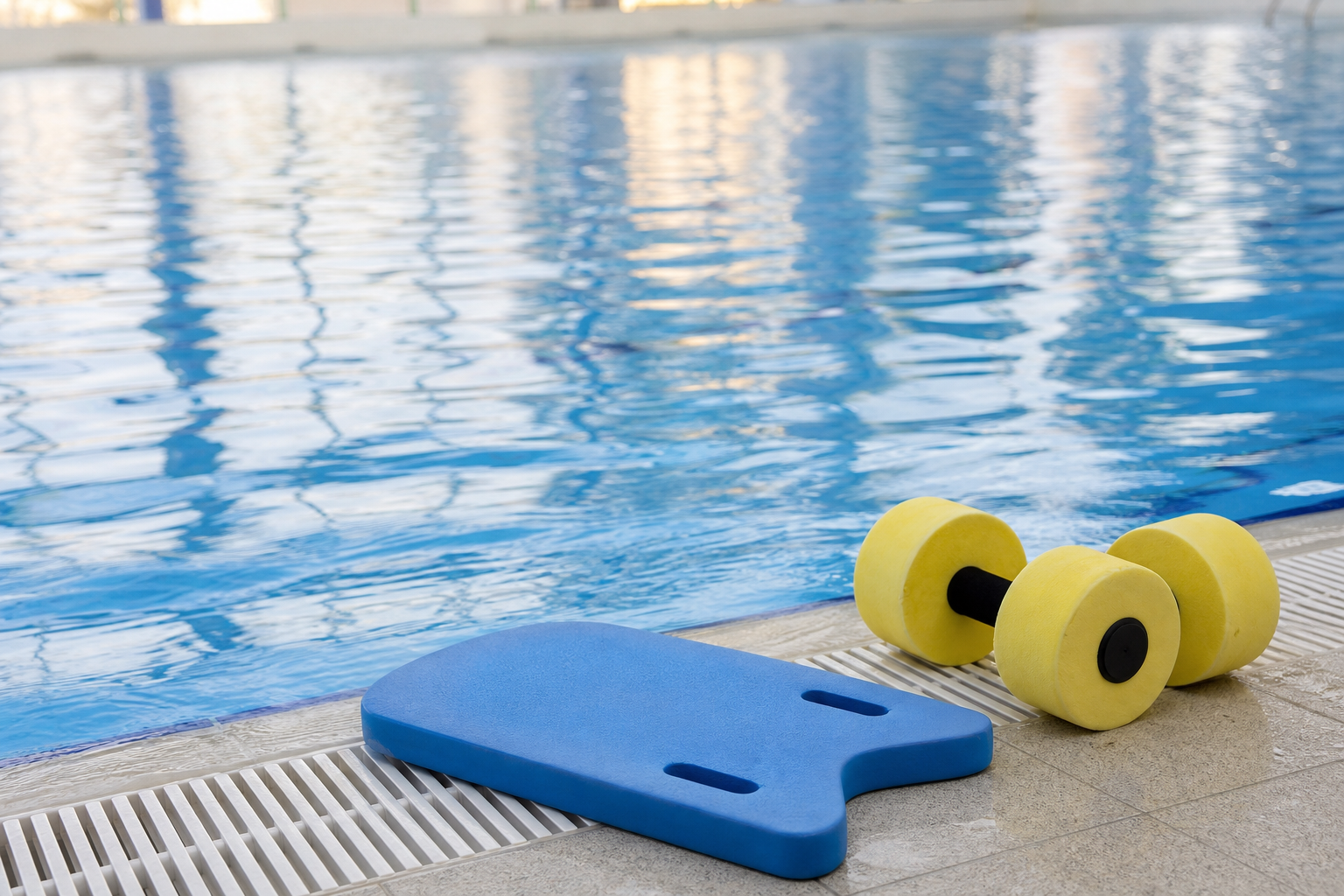 Tavoletta e manubri galleggianti a bordo piscina per fitness in acqua
