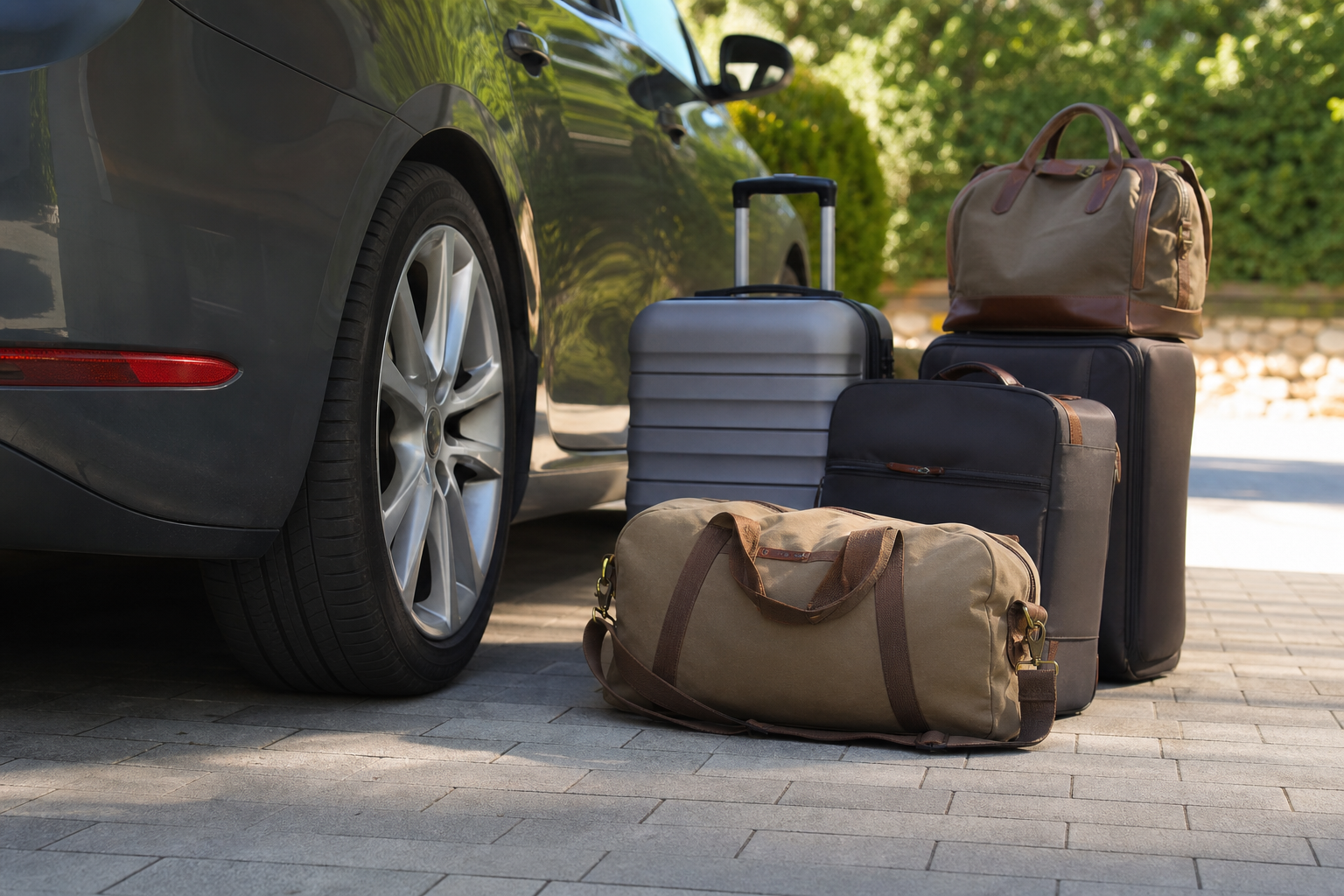 Auto pronta per un viaggio estivo con bagagli