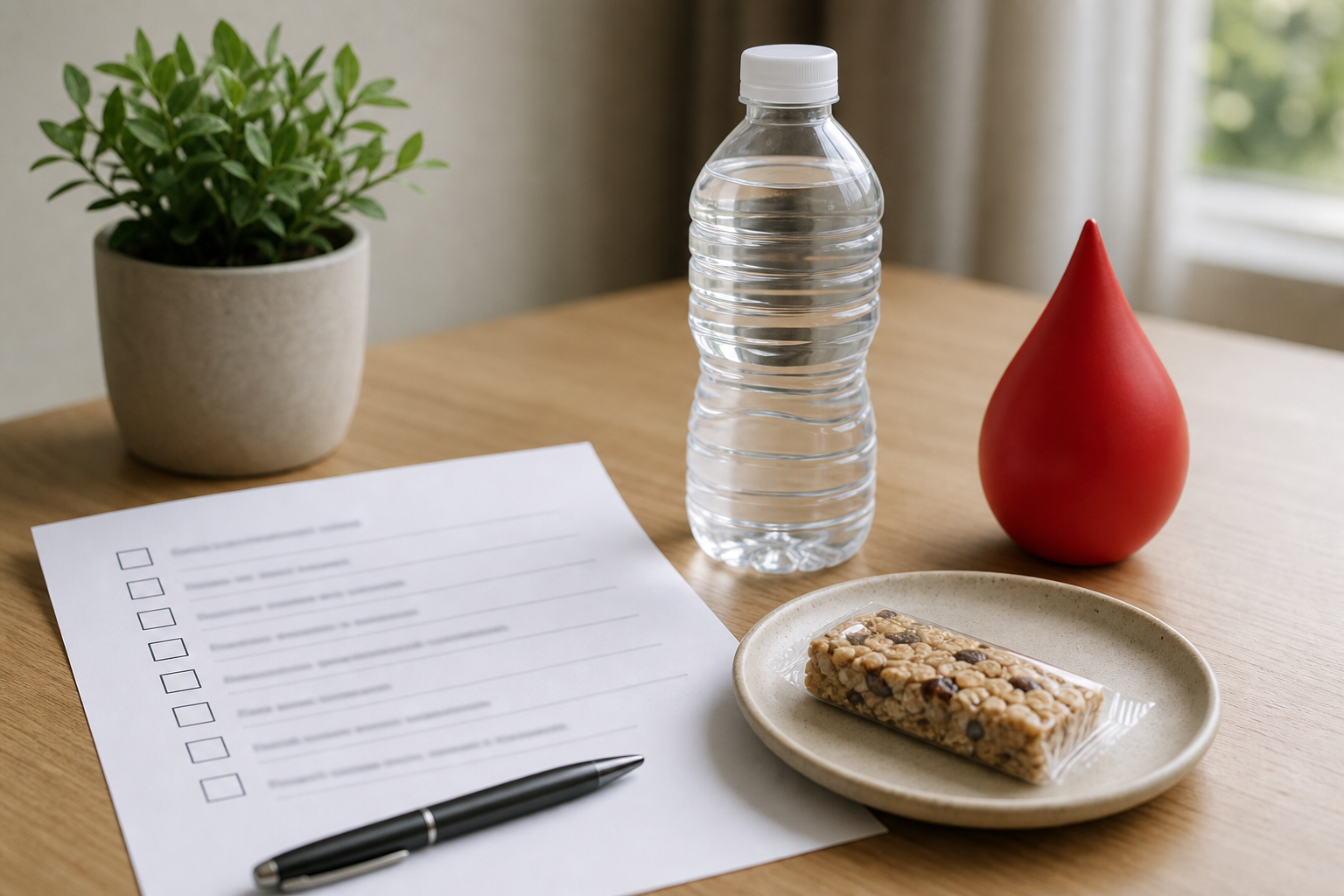 Checklist, acqua e snack per prepararsi a una donazione di sangue