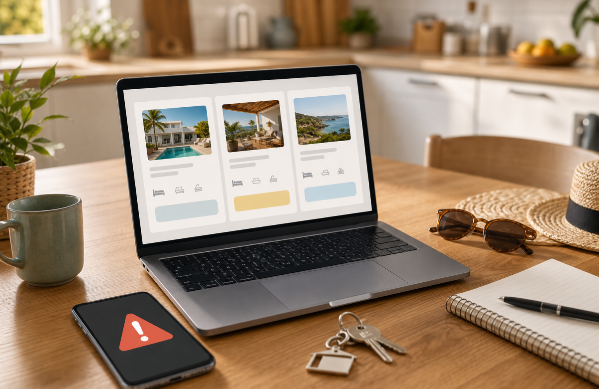 Prenotazione online di una casa vacanza con avviso di sicurezza