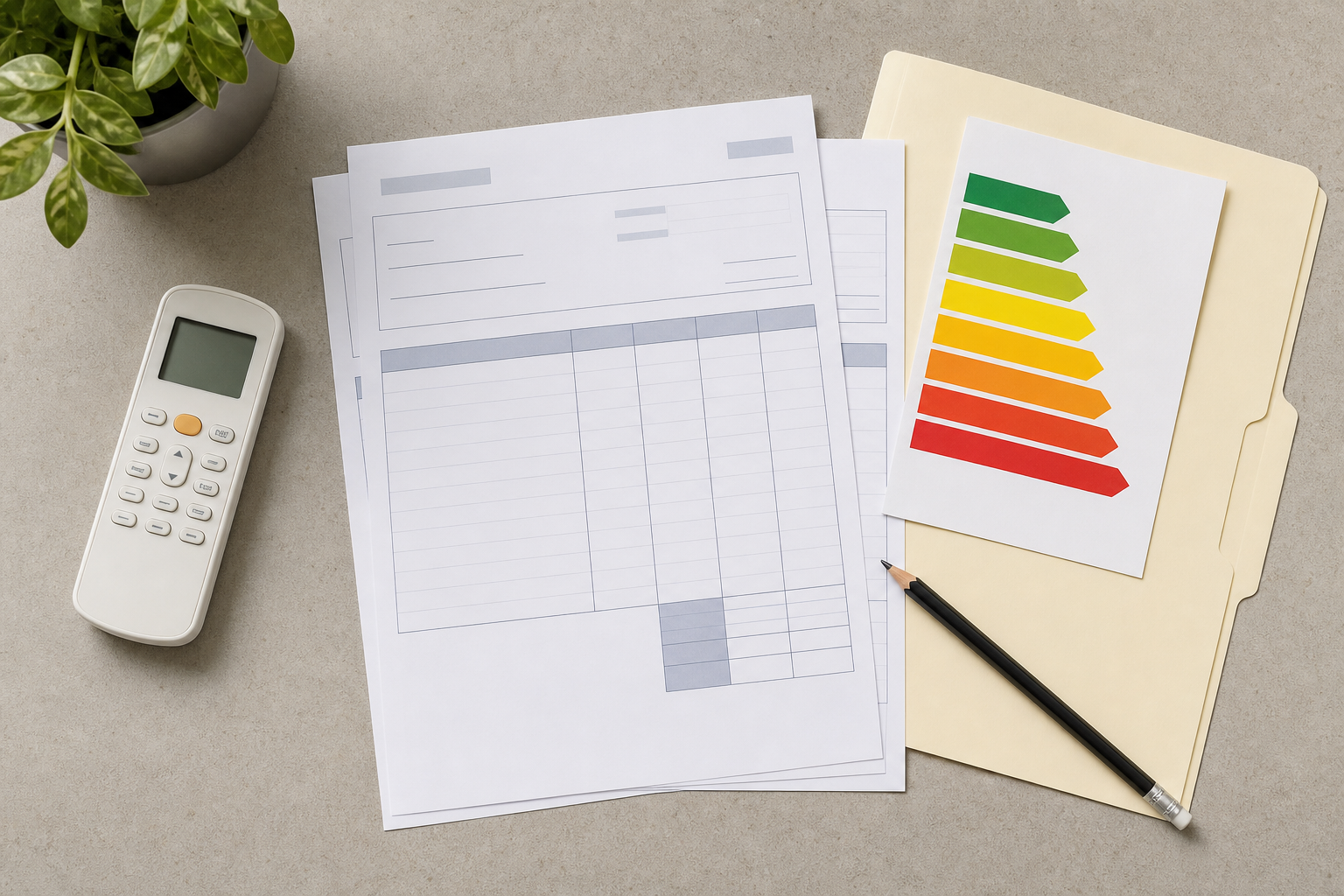 Documenti e telecomando generico per climatizzatore, immagine illustrativa