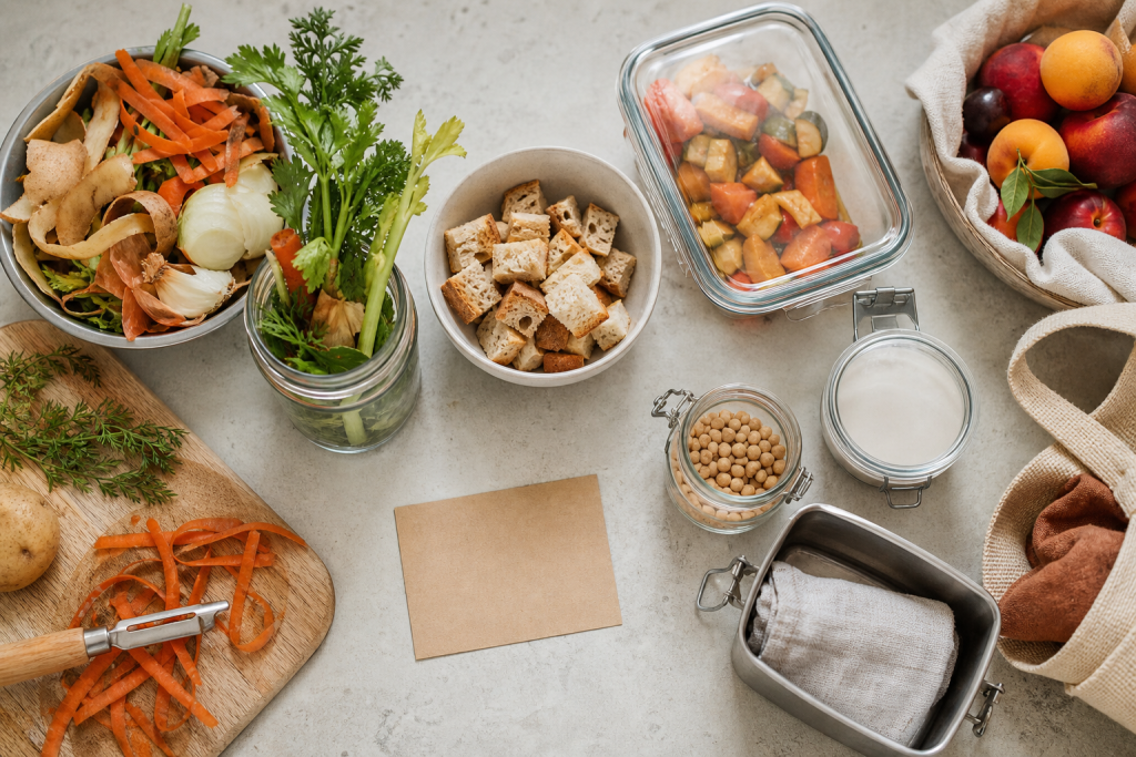 Avanzi, bucce e contenitori riutilizzabili per ridurre lo spreco alimentare in cucina