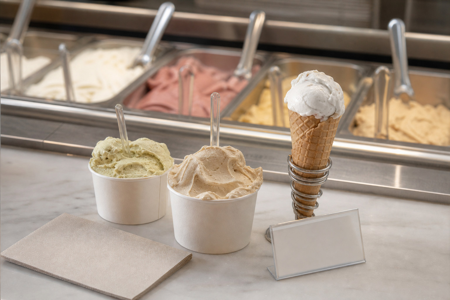 Gelato estivo in coppetta con porzione generica
