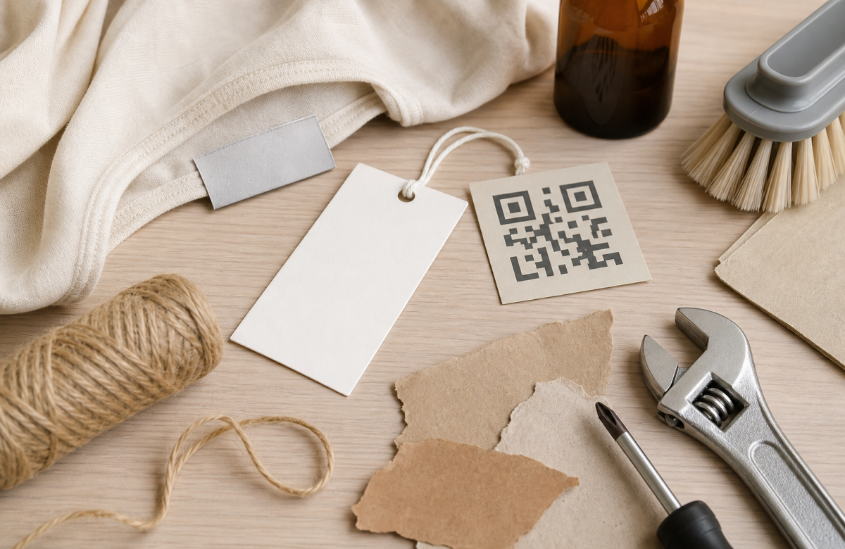 Etichette neutre e QR illustrativo per passaporto digitale dei prodotti