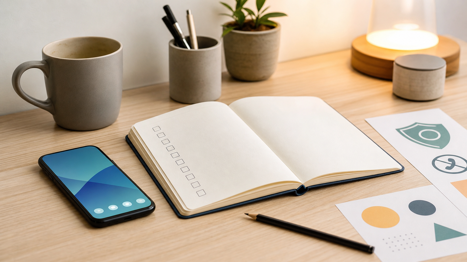 Agenda e smartphone per segnare i controlli contro le chiamate indesiderate