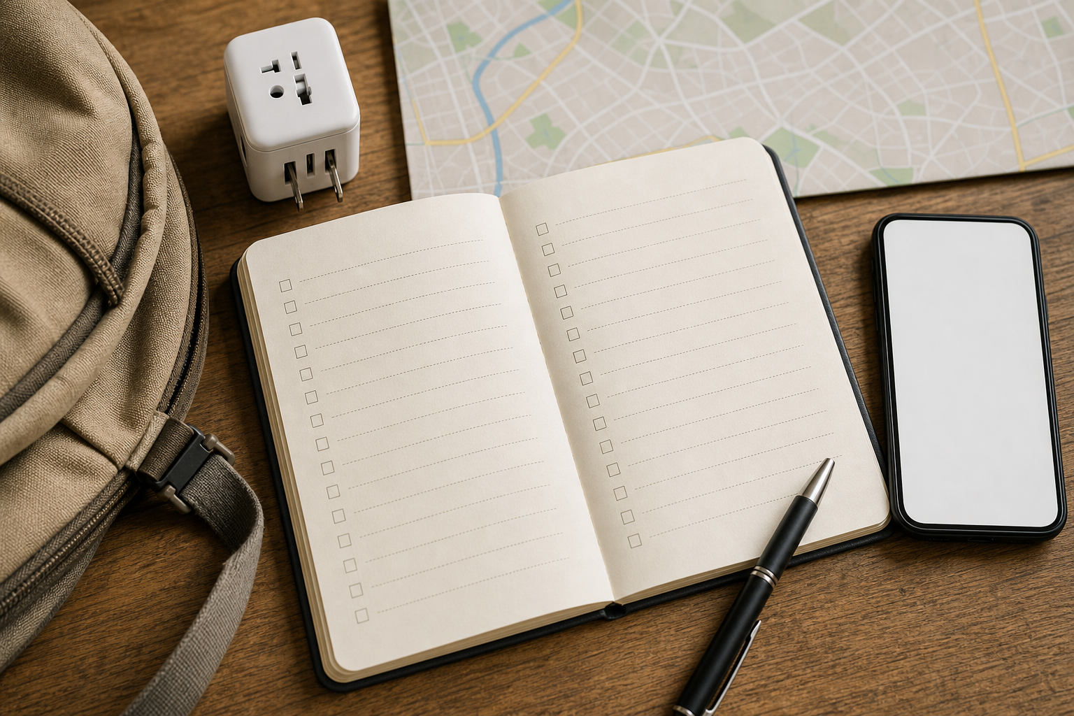 Checklist mappa telefono e zaino per organizzare un viaggio all estero