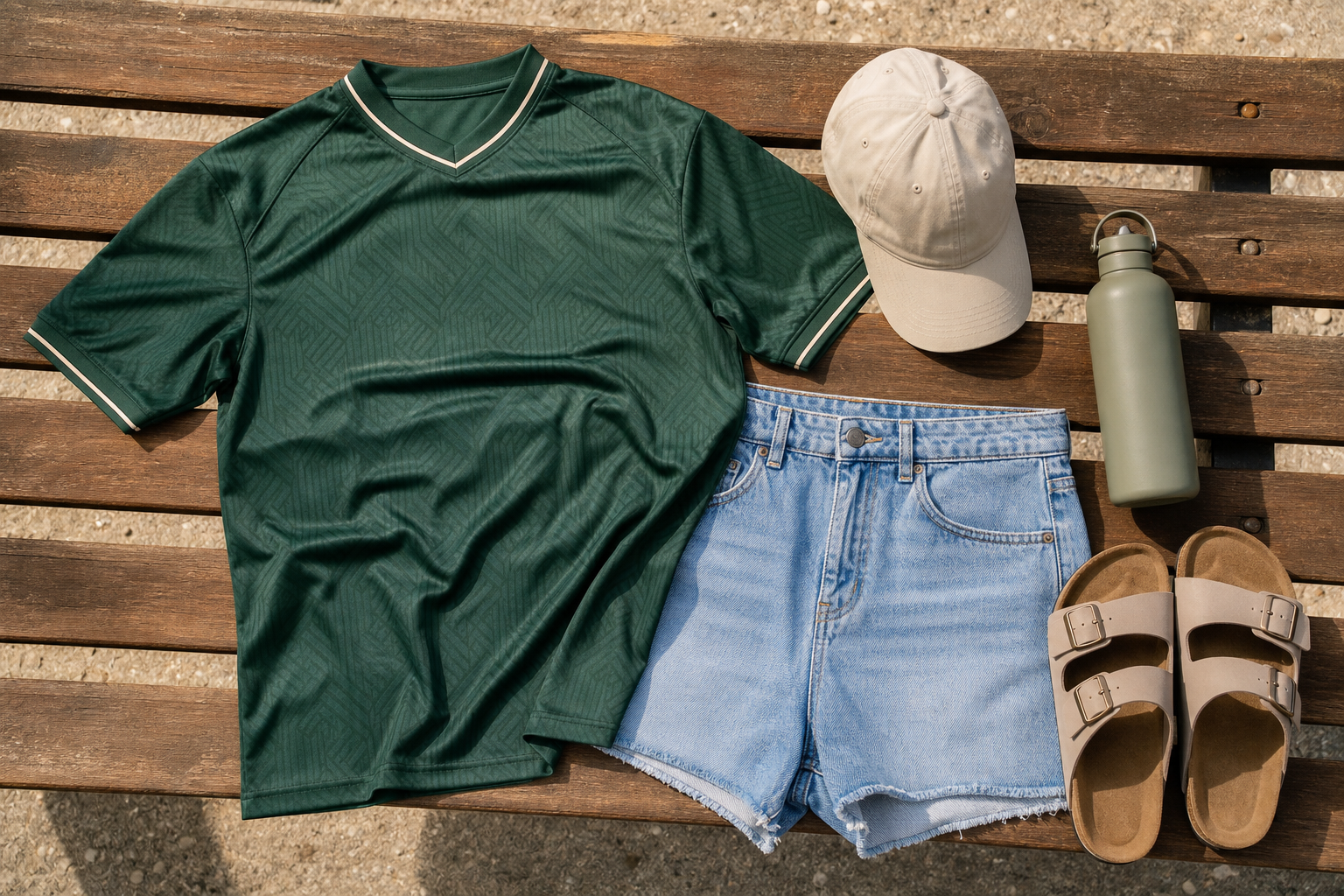 Maglia da calcio generica con capi estivi su una panchina