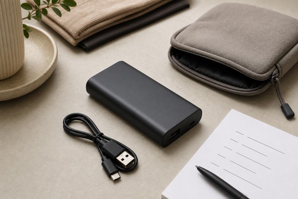 Power bank generico con checklist prima di partire in aereo