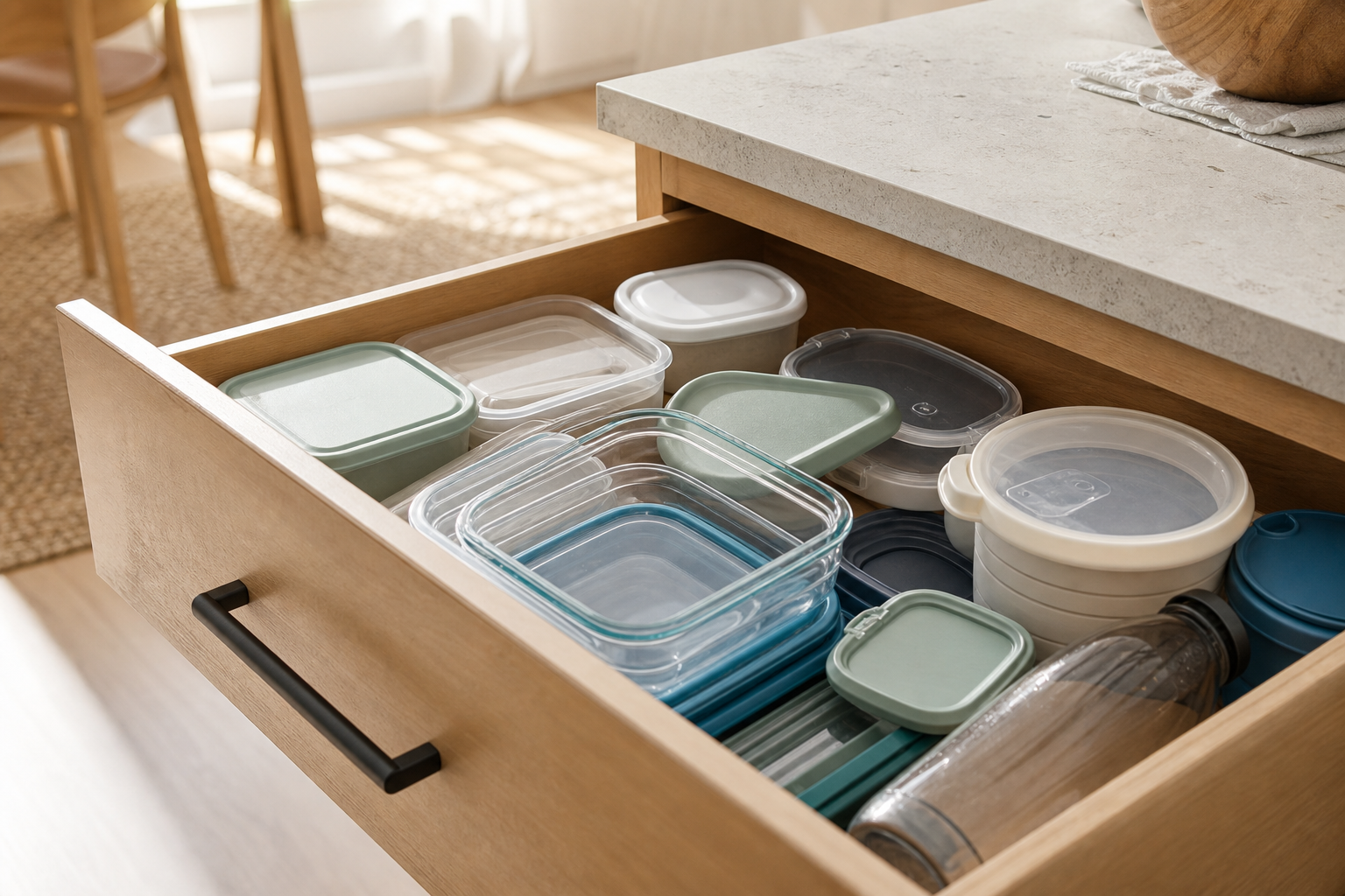 Cassetto con contenitori alimentari generici