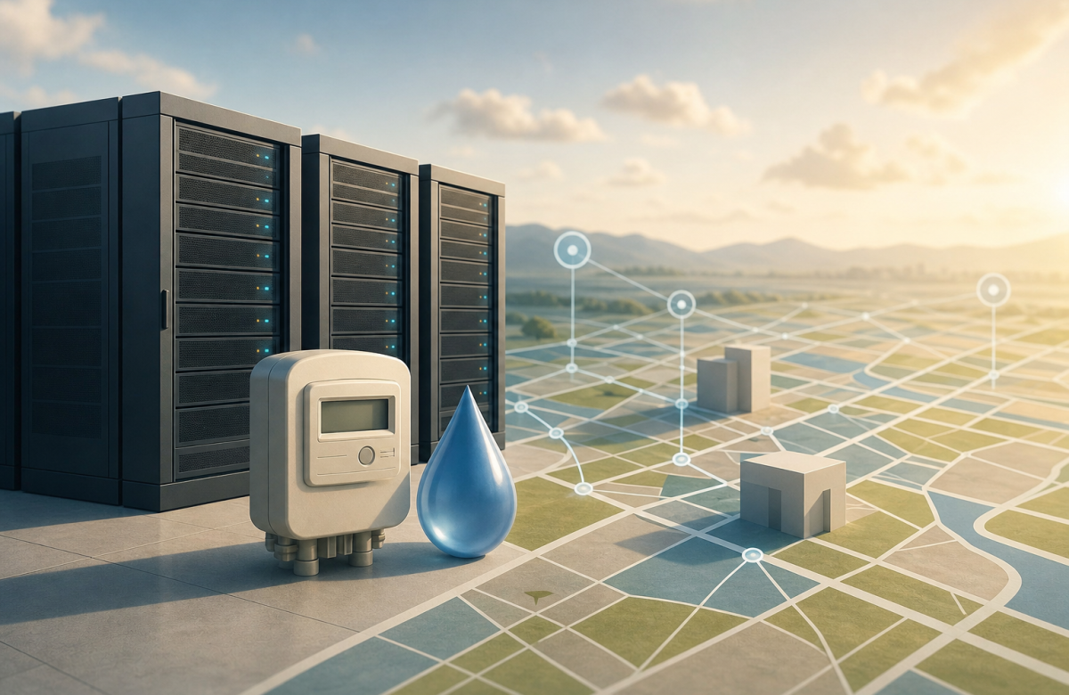 Concetto di data center energia acqua e territorio