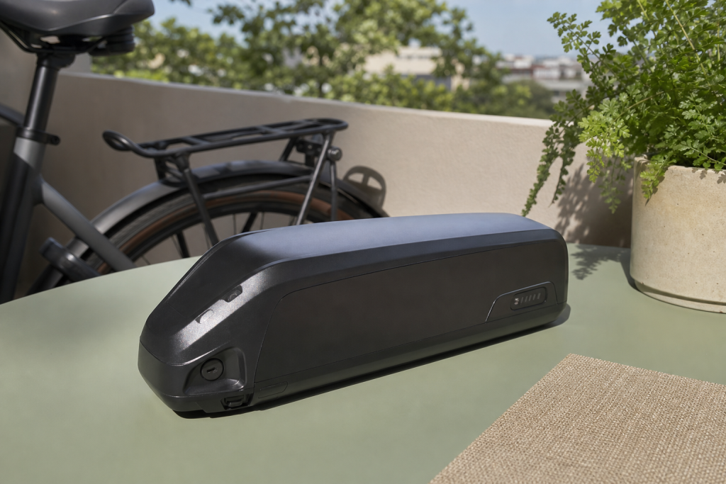 Batteria di e-bike al riparo dal sole, immagine illustrativa
