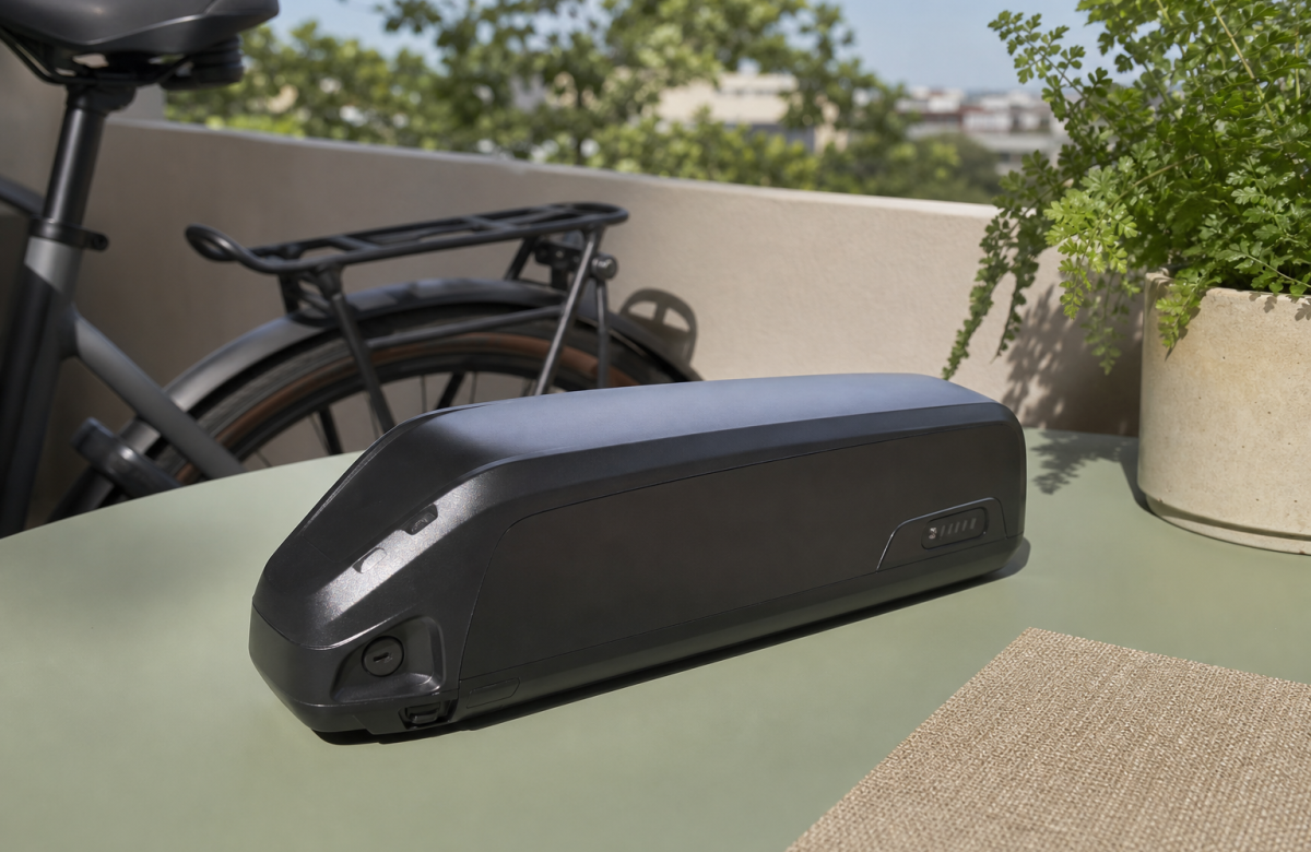 Batteria di e-bike al riparo dal sole, immagine illustrativa