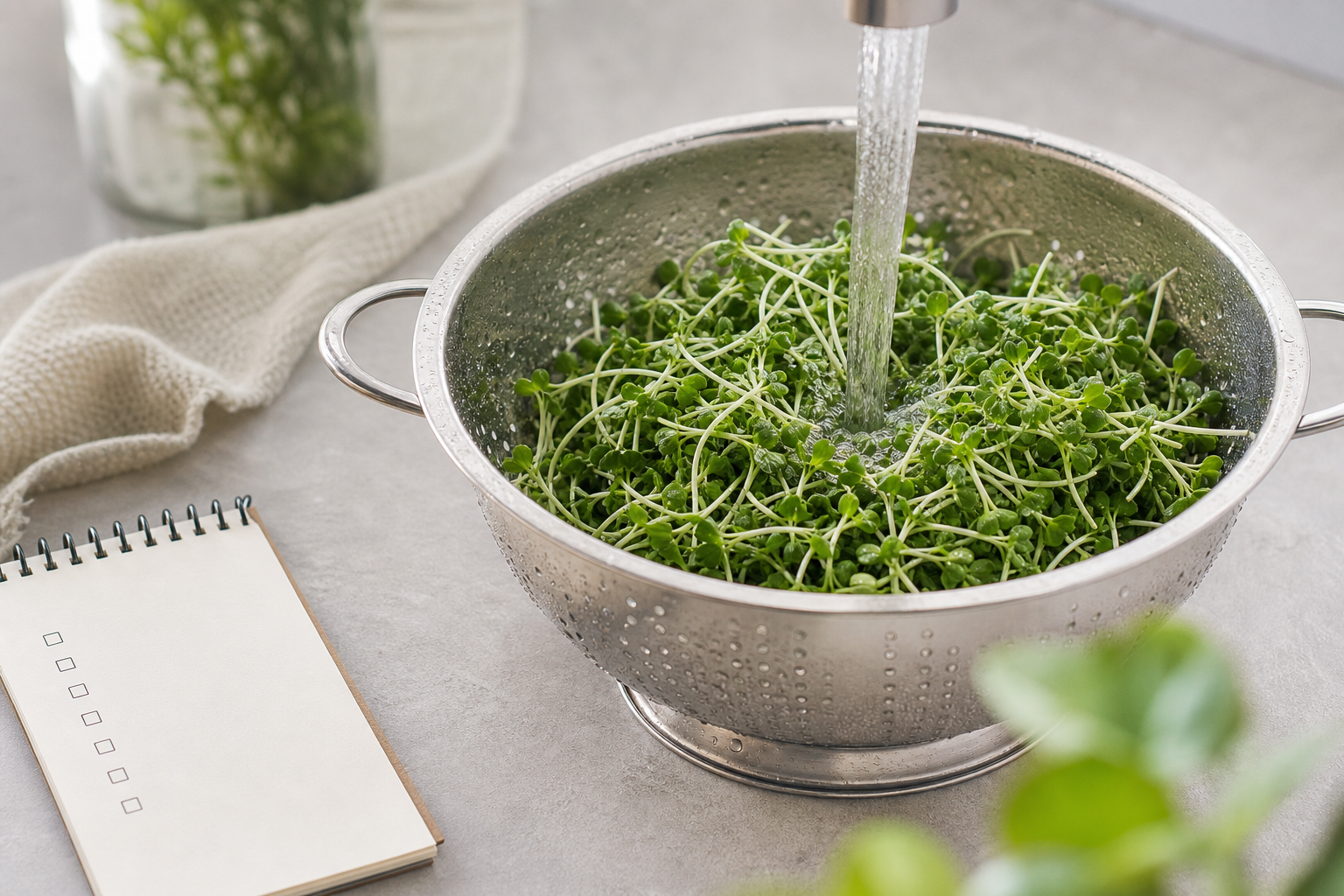 Germogli generici risciacquati in cucina in una immagine illustrativa