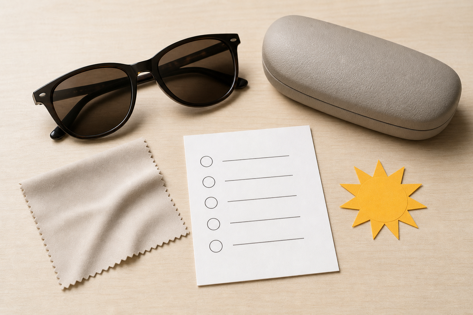Checklist generica con occhiali da sole e custodia, immagine illustrativa