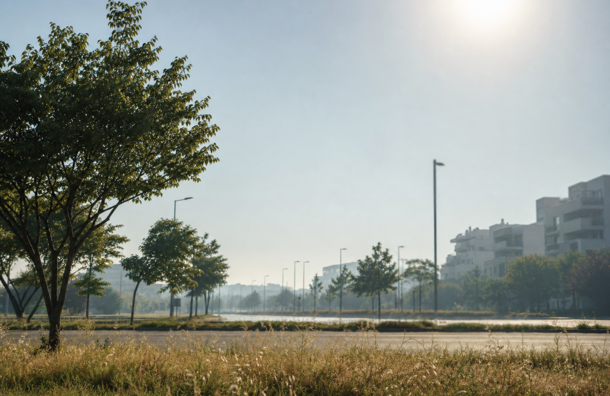 Cielo estivo velato in una scena urbana generica, immagine illustrativa