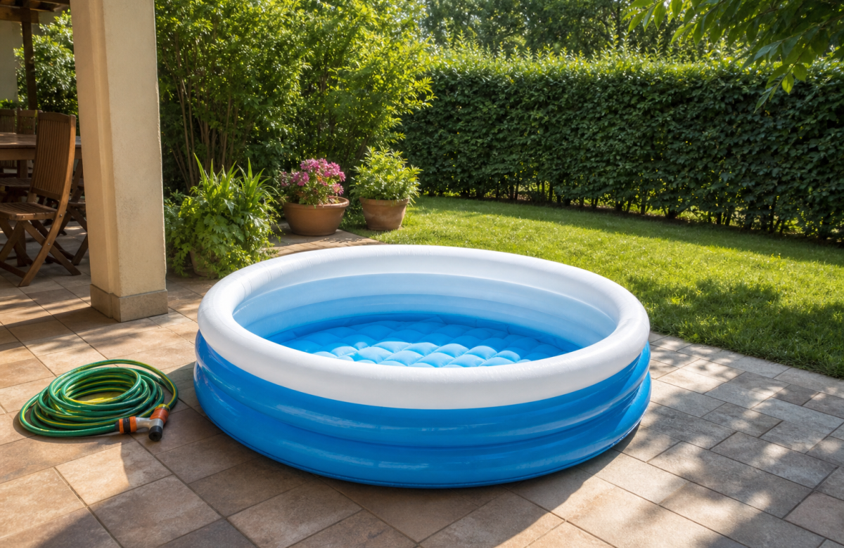 Piscinetta gonfiabile generica in giardino senza persone
