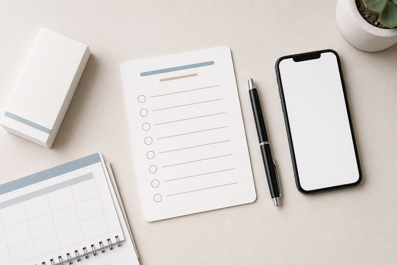 Checklist generica con smartphone e scatola neutra, immagine illustrativa