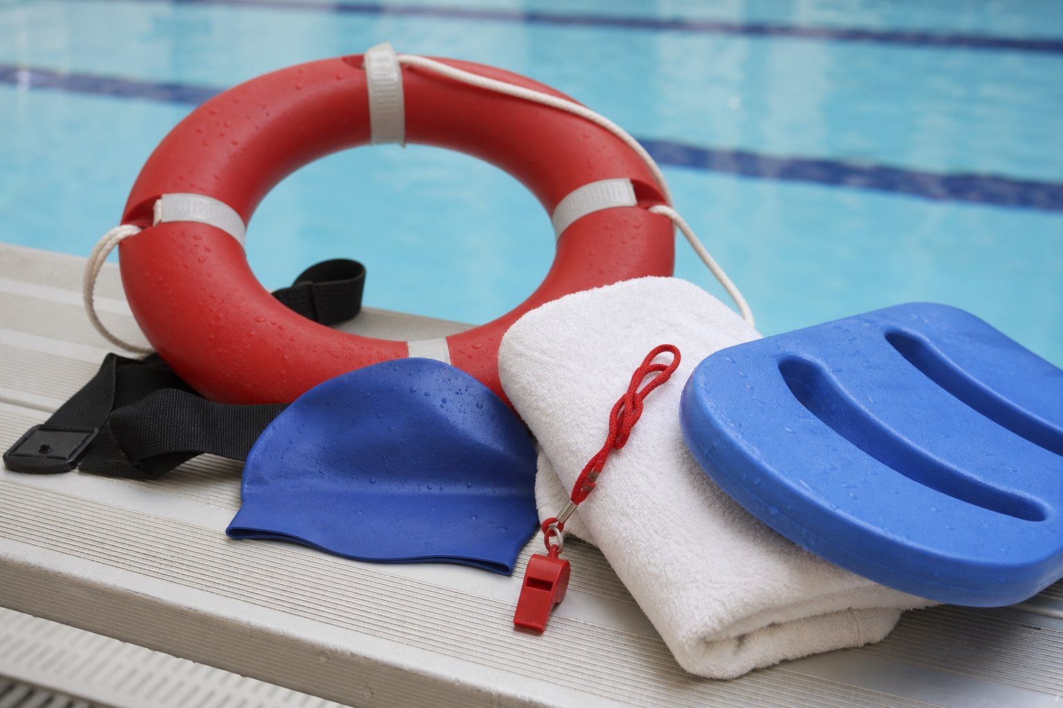 Ciambella tavoletta cuffia e fischietto per sicurezza in piscina