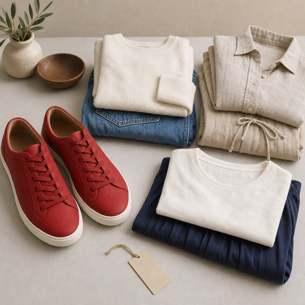 Sneakers rosse con outfit neutri, immagine illustrativa