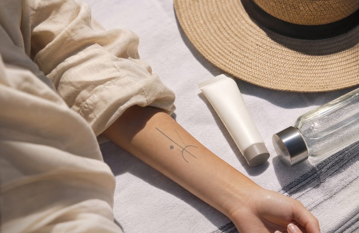 Tatuaggio estivo protetto dal sole, immagine illustrativa