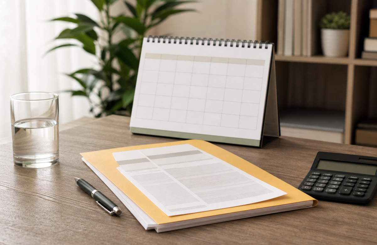 Documenti anonimi calendario e calcolatrice per un articolo su TFR e previdenza complementare