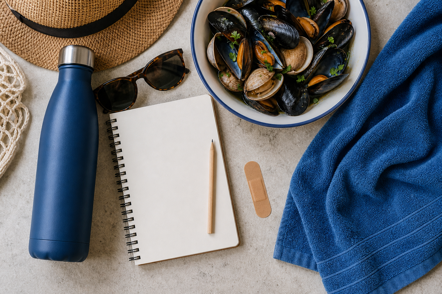 Oggetti generici per una checklist di sicurezza al mare