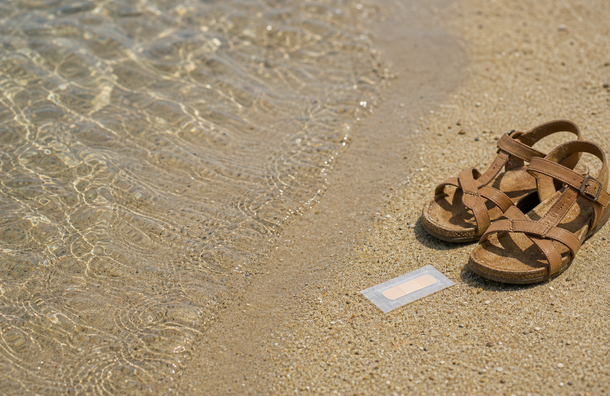 Mare basso con sandali e cerotto impermeabile, immagine illustrativa