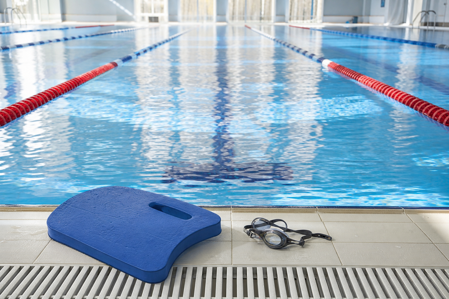 Piscina con corsie e tavoletta per allenamento di nuoto