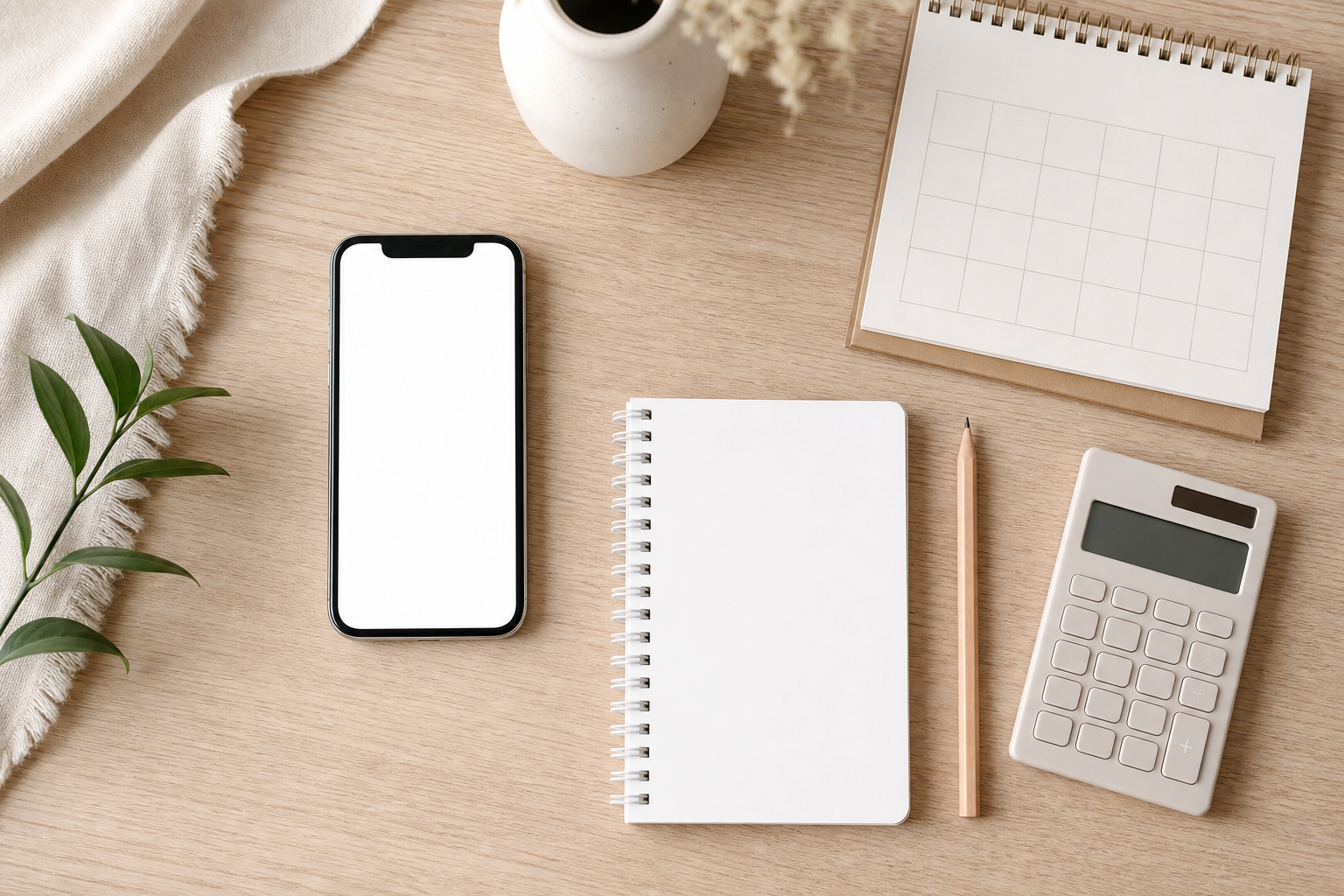Telefono con schermo vuoto calendario e calcolatrice per controllare un pagamento