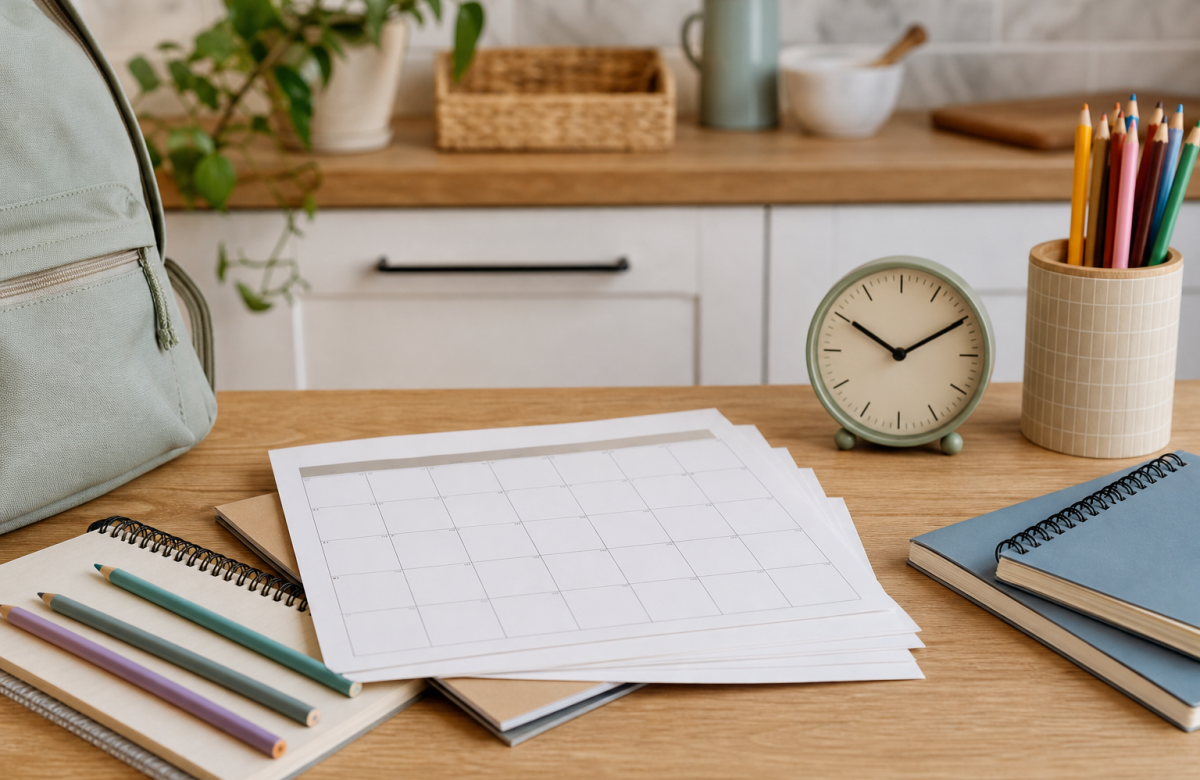 Calendario scolastico generico con zaino e matite