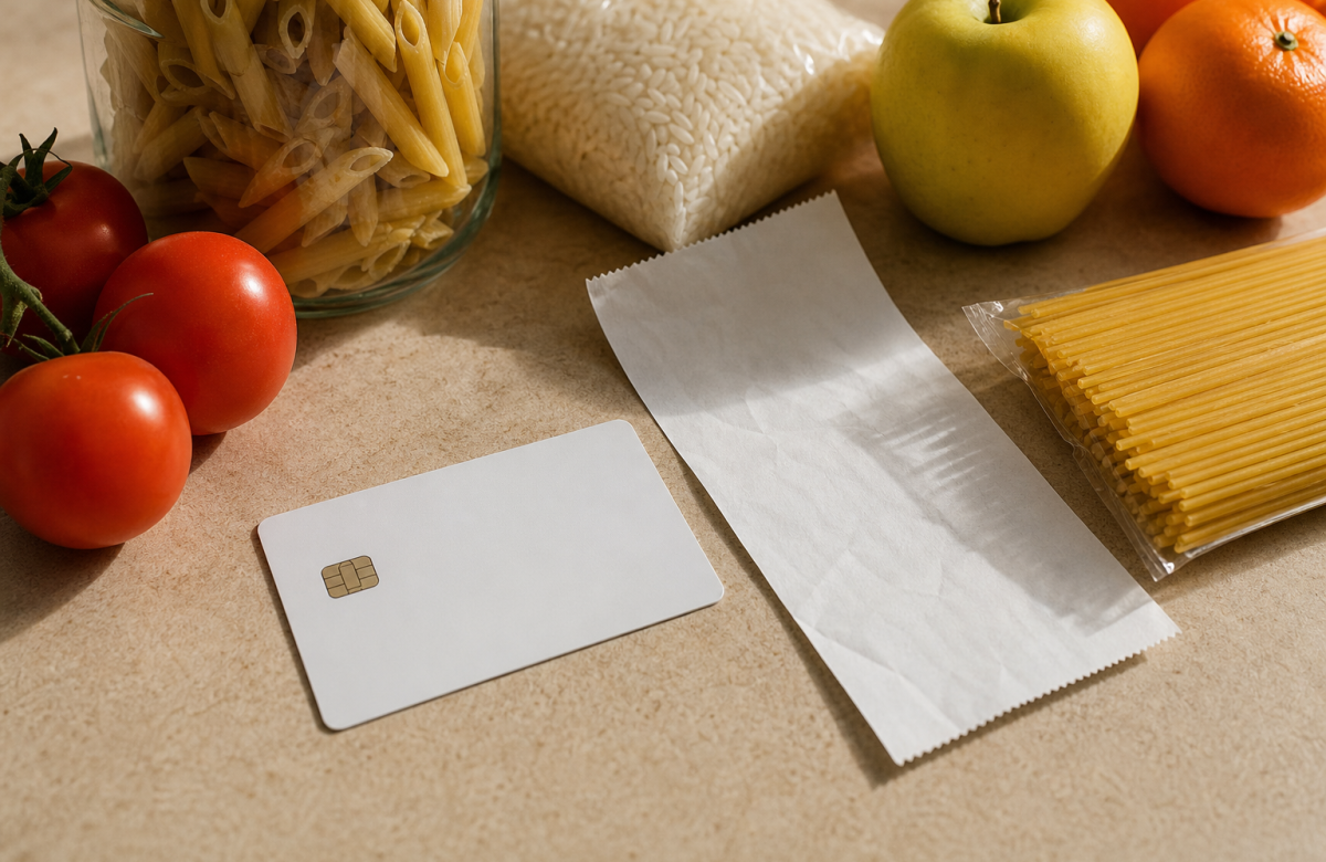 Carta generica con generi alimentari di base per il bonus spesa 2026