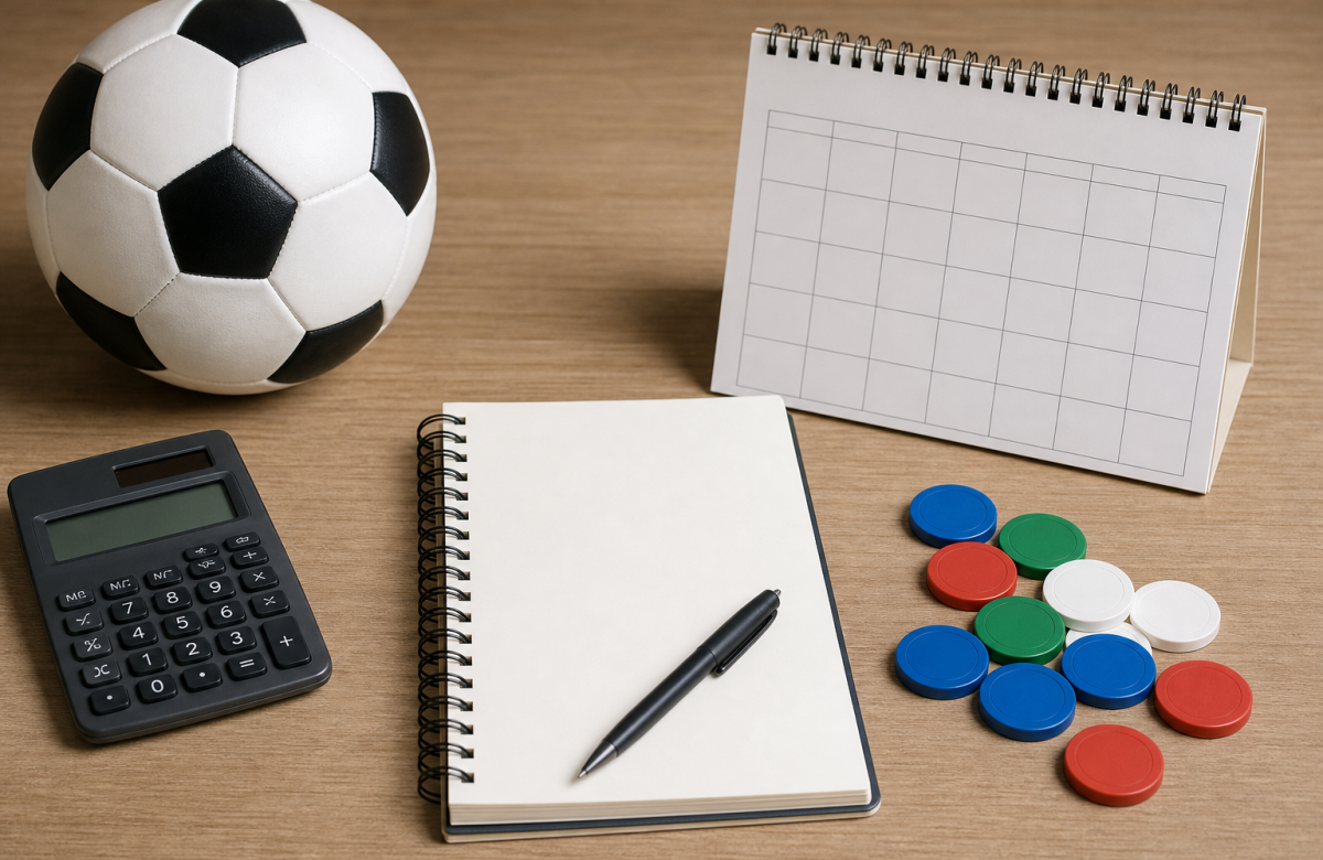 Pallone, calendario, taccuino e gettoni per asta fantacalcio