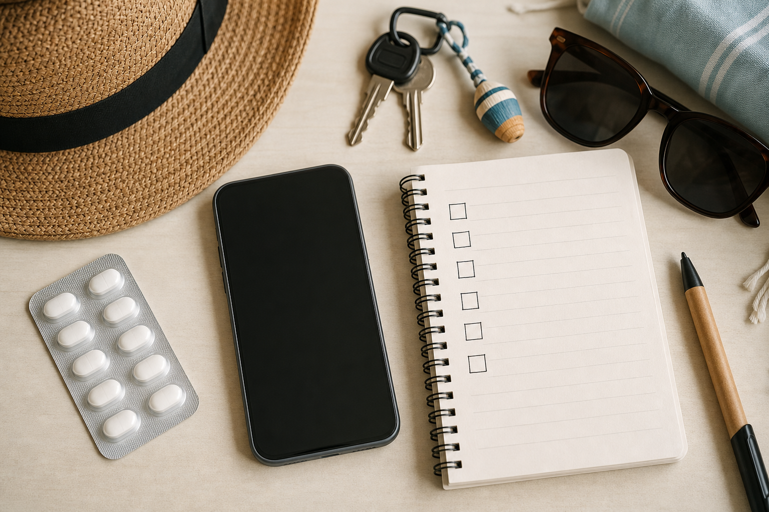 Telefono e checklist per cercare una farmacia aperta