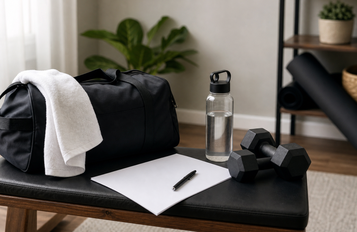 Borsa da palestra e pesi anonimi prima di firmare un abbonamento