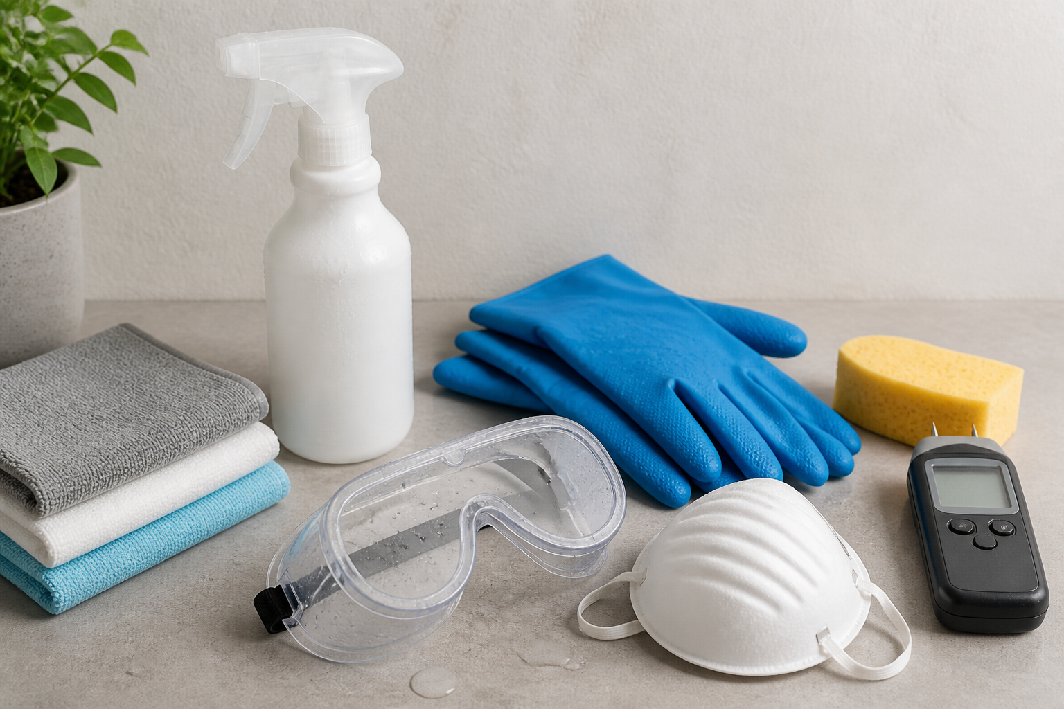 Kit generico per pulire una stanza umida dopo la pioggia