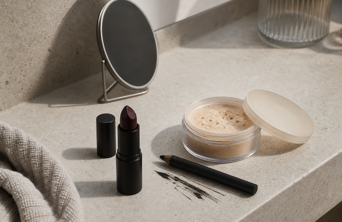Rossetto scuro matita nera e cipria anonimi per trucco summer gothic