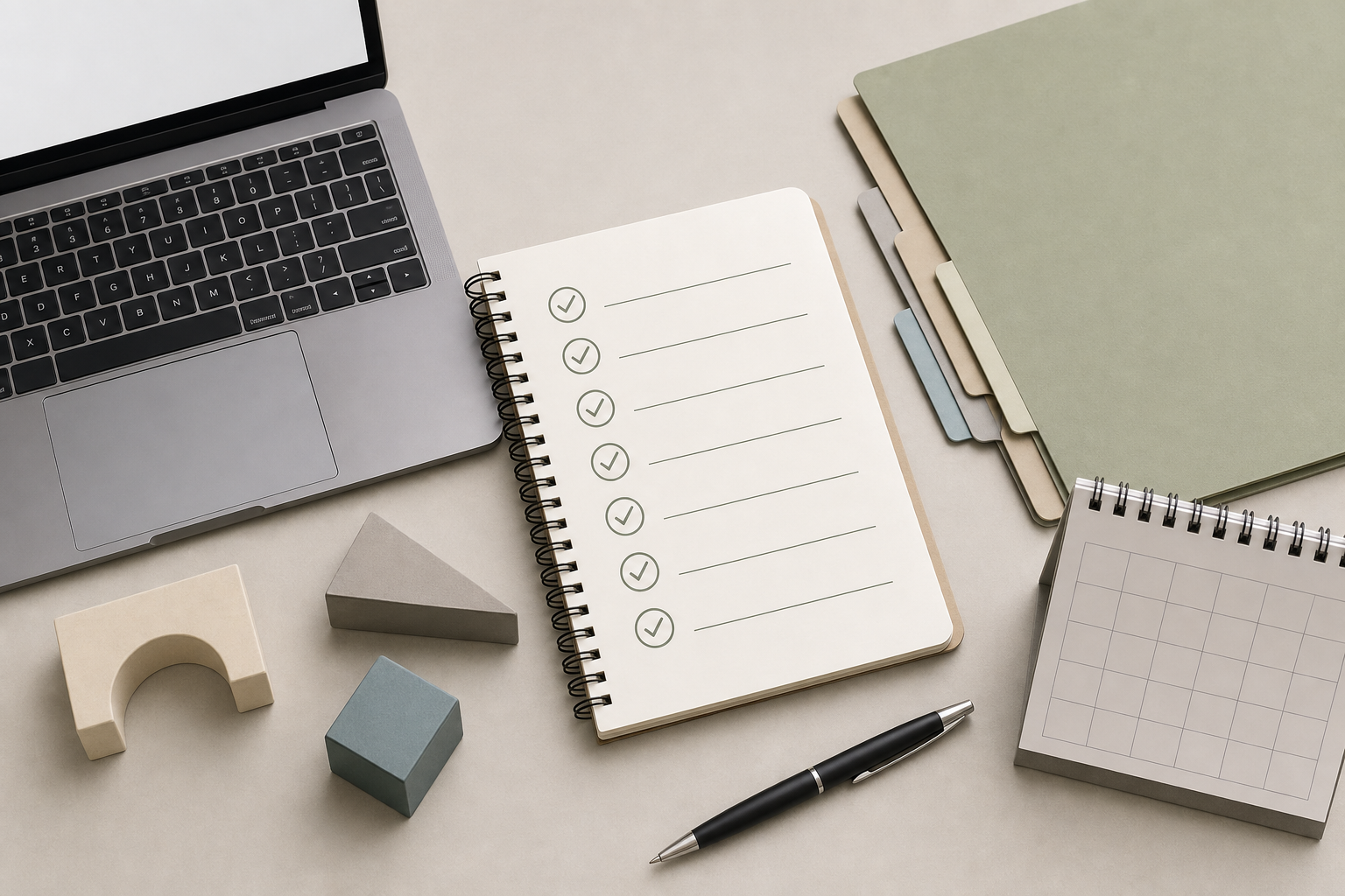 Checklist generica con laptop e cartelle anonime per una PMI