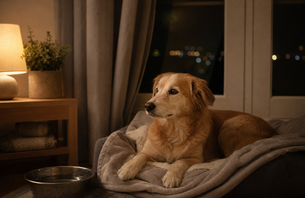 Cane in una stanza tranquilla durante una sera di Ferragosto