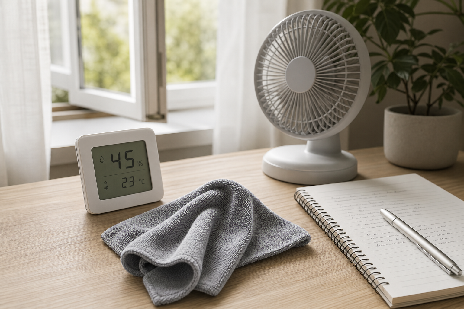 Igrometro panno e ventilatore in una scena domestica generica
