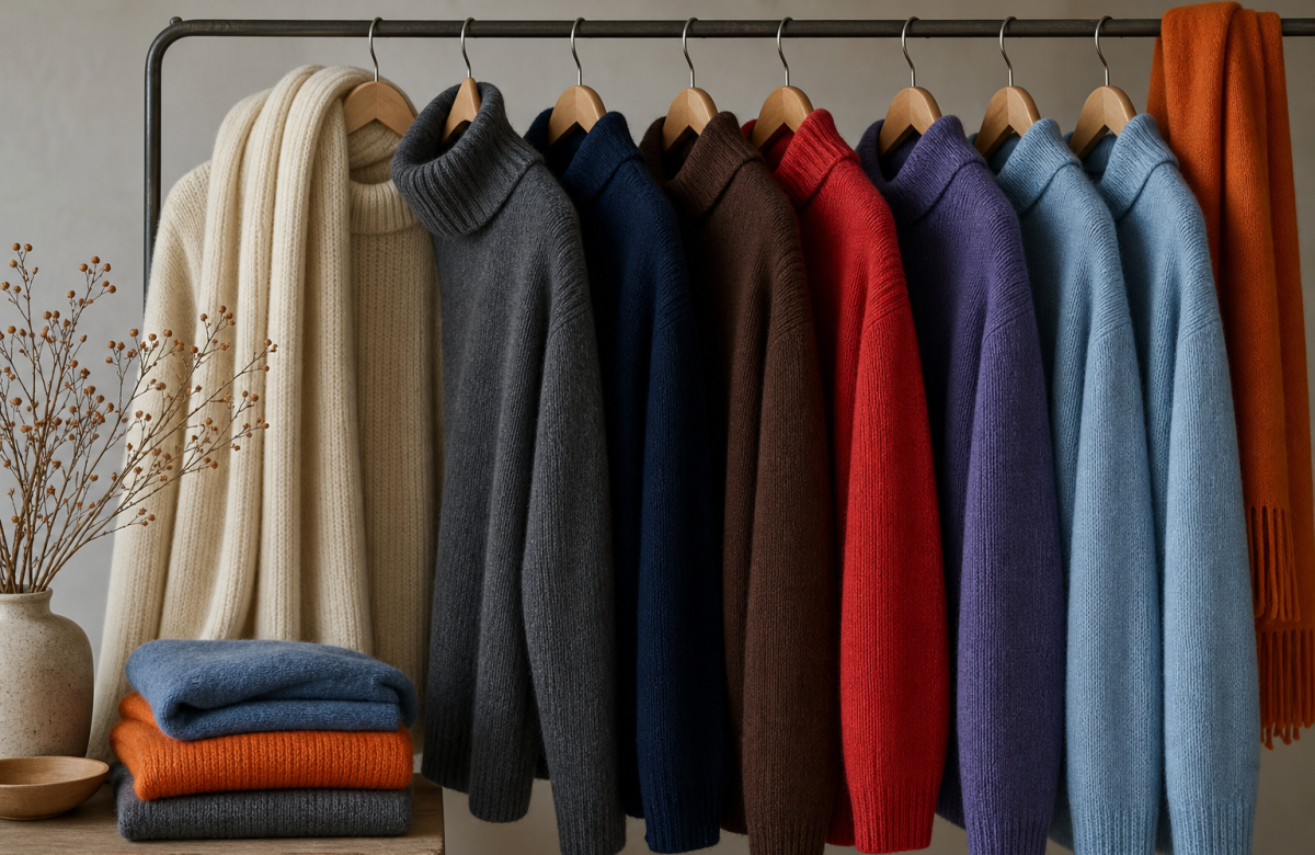 Capi anonimi nei colori moda autunno inverno su un appendiabiti generico