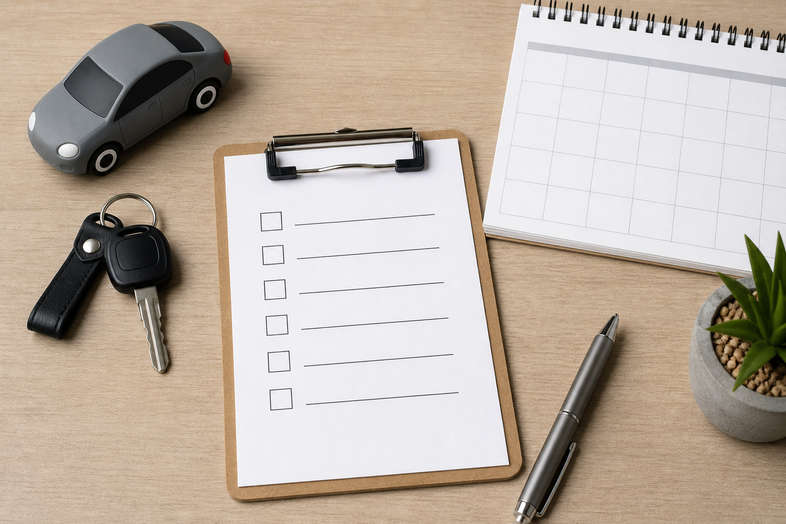 Checklist generica con chiavi auto e calendario vuoto