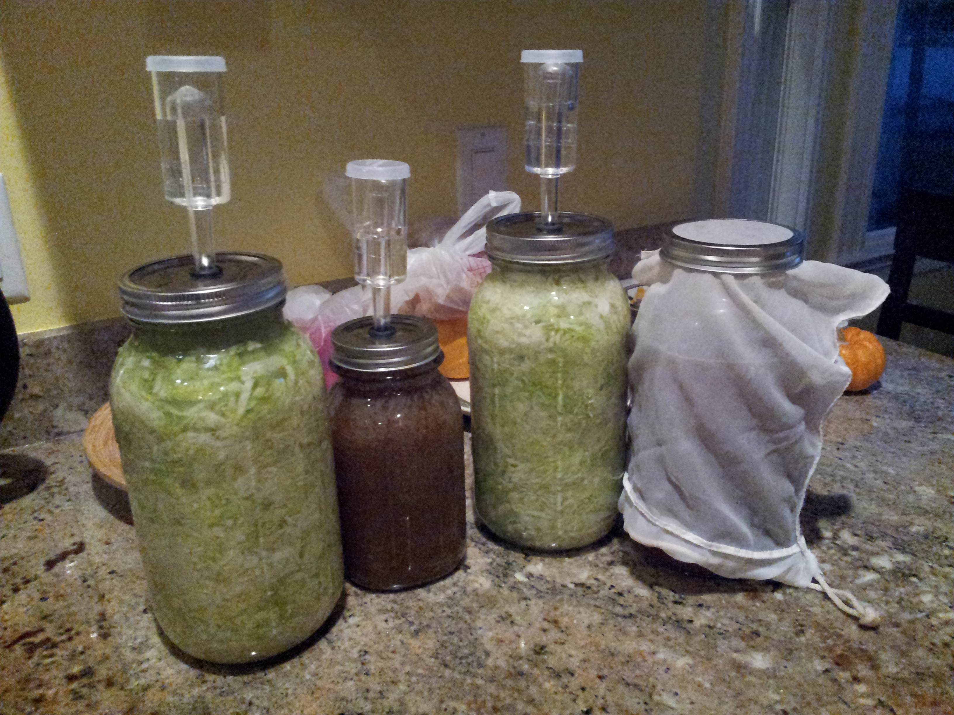 Barattoli con alimenti in fermentazione