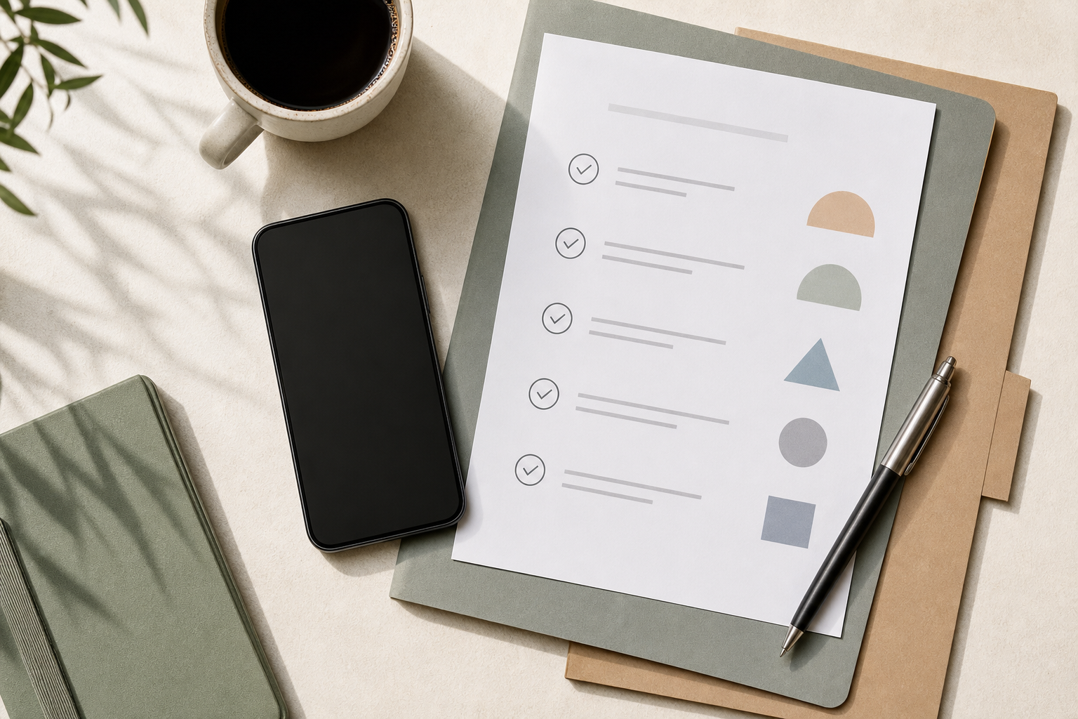 Telefono e checklist generici per gestire chiamate commerciali