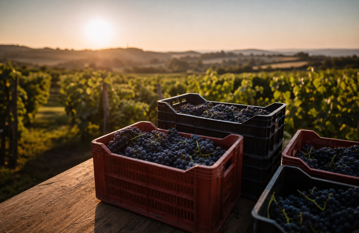 Cassette d uva in un vigneto generico per vendemmia 2026