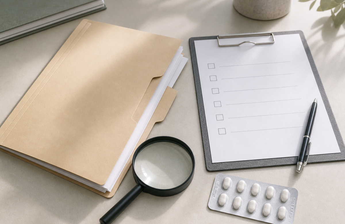Fascicolo sanitario generico con checklist e blister anonimo