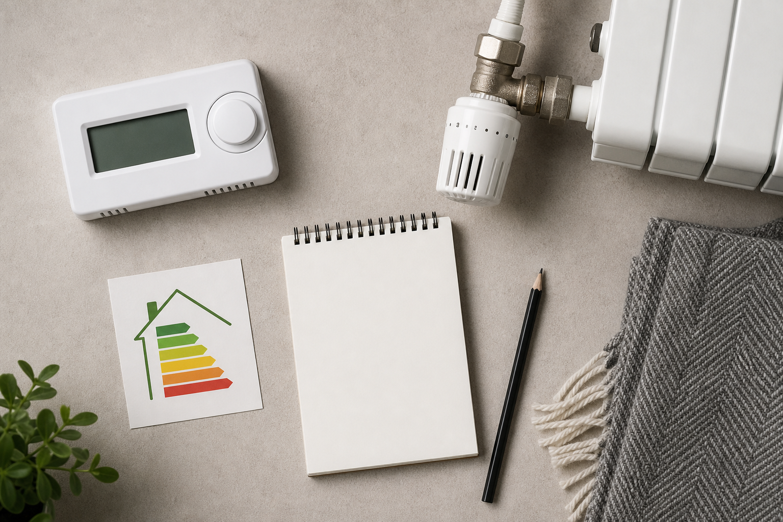 Checklist generica con termostato valvola e libretto per il riscaldamento domestico