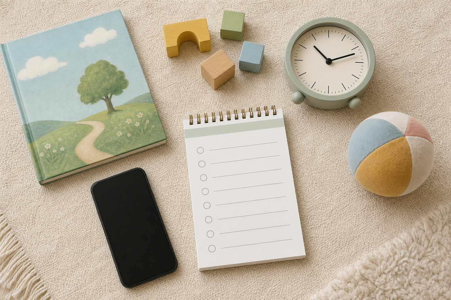 Libro giochi checklist e smartphone spento per una routine dei bambini piccoli