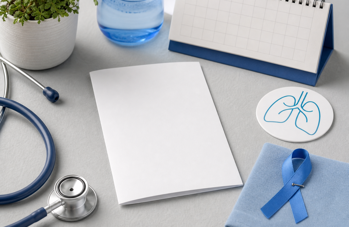 Materiali informativi generici sulla salute respiratoria con nastro blu